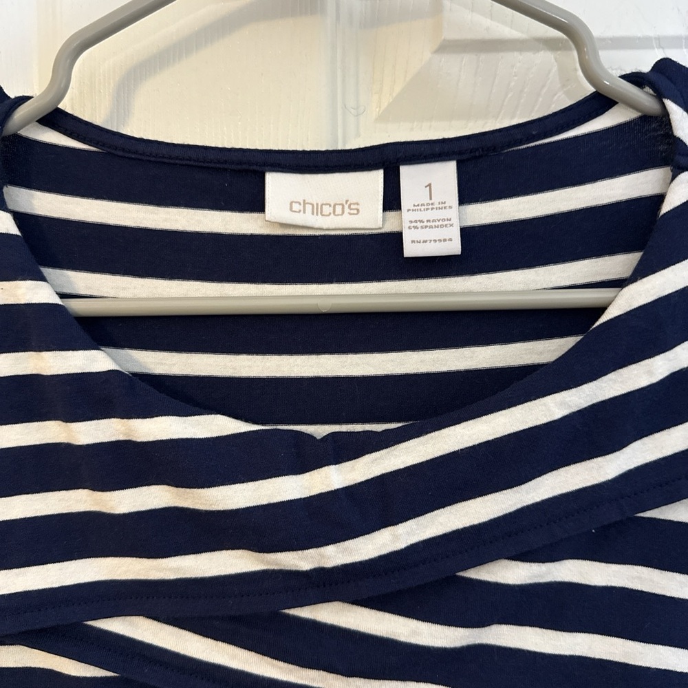 Chico's Classic Navy and Cream Striped Blouse